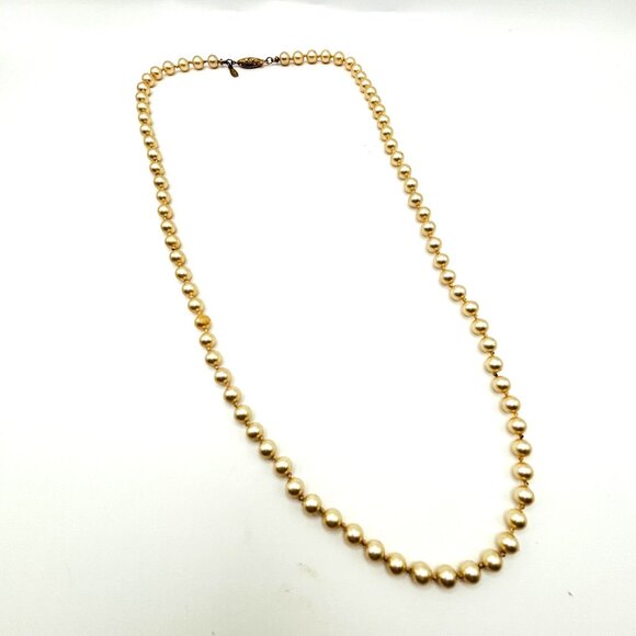 Vintage Napier Faux Pearl Necklace Gold Tone Filigree Clasp Signed Elegant 22" - Picture 1 of 4